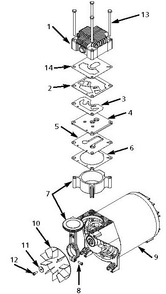 Pump Assembly Parts Diagram and Parts List for WL611700AJ  Campbell Hausfeld Compressor